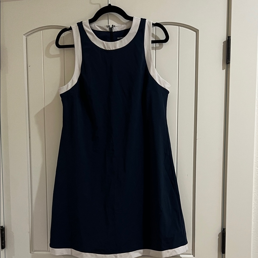 Abercrombie & Fitch Navy and White High-Neck Traveler Mini Dress